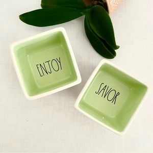 Rae Dun 3x3 SAVOR and ENJOY 2 pc square snack serving bowls dishes